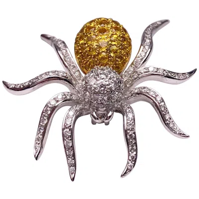 Pre-owned Cellini 18 Karat Wg Spider Brooch With 1.00ct Diamonds And 1.97ct Yellow Sapphires