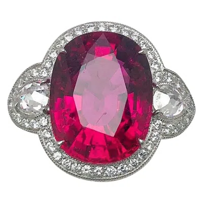 Pre-owned Cellini 18 Karat White Gold 12.82 Carat Rubellite And Diamond Ring