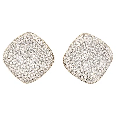 Pre-owned Cellini 18 Karat White Gold, 6.10 Carat Diamond Concave Cushion Shape Earrings