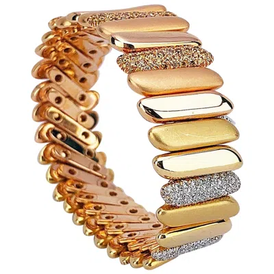 Pre-owned Cellini 18 Karat Yellow & Rose Gold, 3.24 Carat Cognac & White Diamond Stretch Bracelet