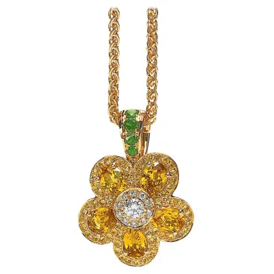 Pre-owned Cellini 18 Karat Yellow Gold And Yellow Sapphire Flower Power Pendant