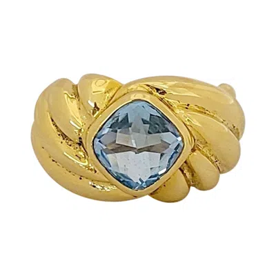 Pre-owned Cellini 18 Karat Yellow Gold Ring With 2.80 Carat Cushion Cut Blue Topaz