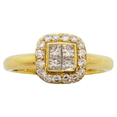 Pre-owned Cellini 18 Karat Yellow Gold Ring With .55 Carat Princess Cut And Round Diamonds