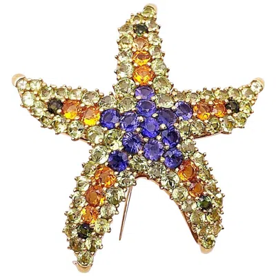 Pre-owned Cellini 18 Karat Yellow Gold Starfish Brooch With Semi-precious Stones