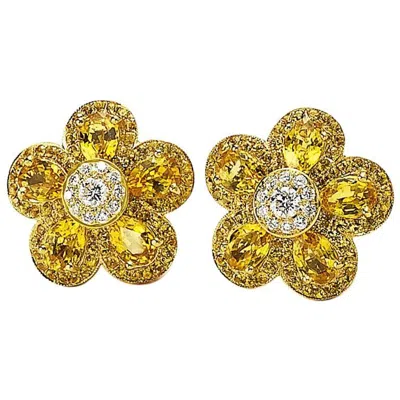 Pre-owned Cellini 18 Karat Yellow Gold, Yellow Sapphire Flower Earring