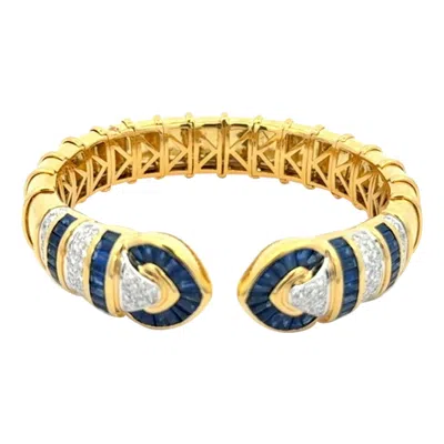 Pre-owned Cellini 18 Kt Yellow Gold, Sapphire 9.28ct & Diamonds 1.75ct Double Heart Bracelet