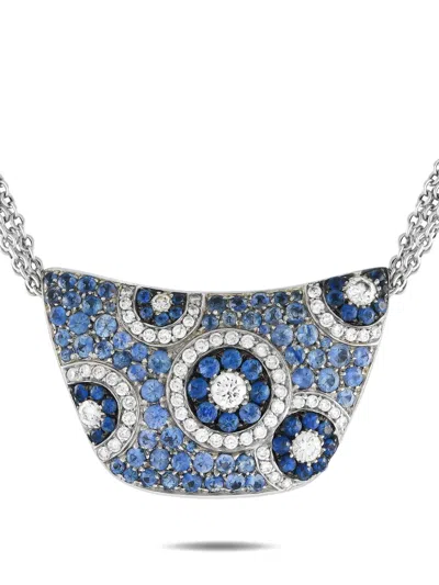 Pre-owned Cellini 18k White Gold Diamond And Sapphire Necklace In Silver