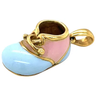 Pre-owned Cellini 18kt Baby Shoe With Pink And Light Blue Enamel