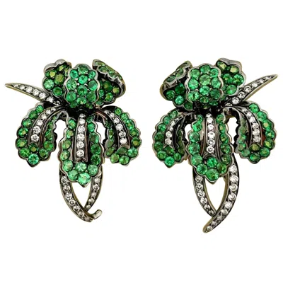 Pre-owned Cellini 18kt Blackened Gold 1.10ct Diamond And 6.85ct Tsavorite Orchid Earrings In Purple