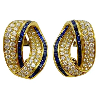 Pre-owned Cellini 18kt Gold 2.39 Carat Diamond And 2.59 Carat Sapphire Infinity Earrings In Blue