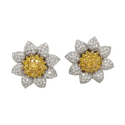 Pre-owned Cellini 18kt Gold 3.03ct White Diamond Flower With 2.32ct. Yellow Diamond Center