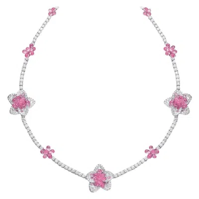 Pre-owned Cellini 18kt Gold 37.55 Carat Pink Sapphire Briolette & Diamond Flower Necklace