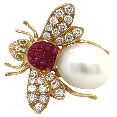 Pre-owned Cellini 18kt Gold Bee Brooch With Diamond .94 Carat Ruby 1.67 Carat And South Sea Pearl In Multi
