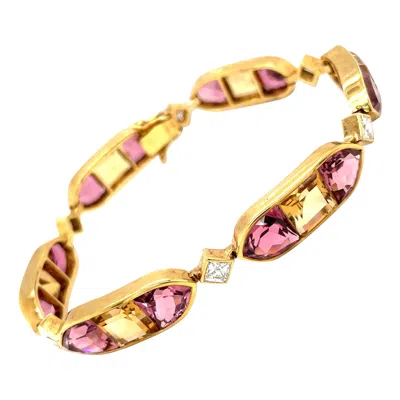 Pre-owned Cellini 18kt Gold Pink Tourmaline And Citrine Link Bracelet With Diamond Connectors