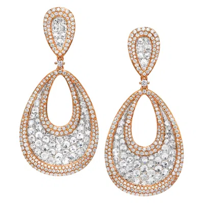 Pre-owned Cellini 18kt Rose & White Gold Earrings With 5.65 Cts. Brilliant And Rose Cut Diamonds
