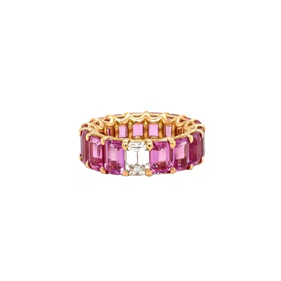 Pre-owned Cellini 18kt Rose Gold 11.64ct. Pink Sapphire And 0.70ct. Diamond Eternity Band In Red