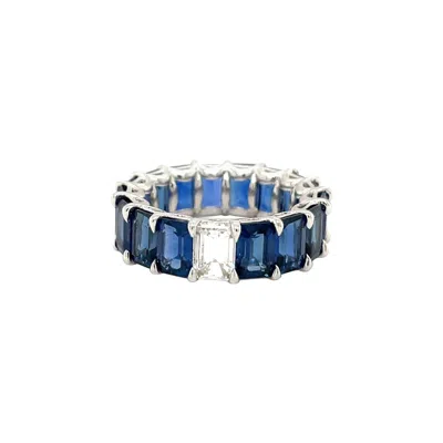 Pre-owned Cellini 18kt White Gold 10.69ct. Blue Sapphire & 0.72ct. Diamond Eternity Band