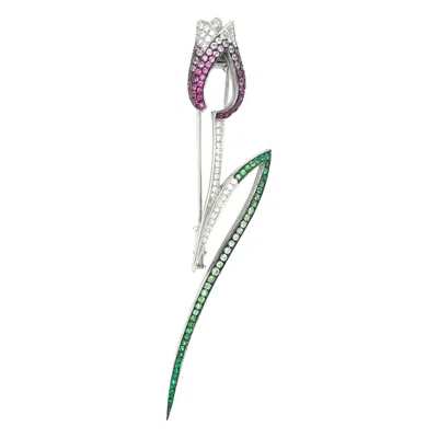 Pre-owned Cellini 18kt White Gold 2.25ct Pink Sapphire & .80ct Diamond Tulip Brooch