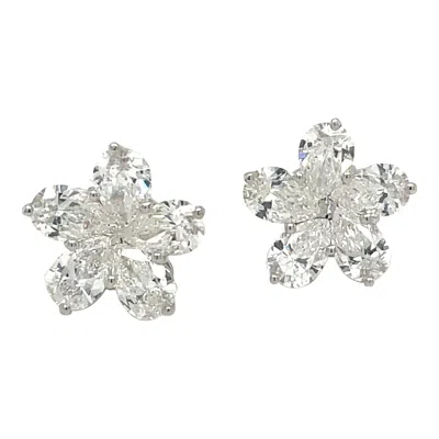 Pre-owned Cellini 18kt White Gold 2.42ct Pear Shaped Diamond Flower Stud Earrings