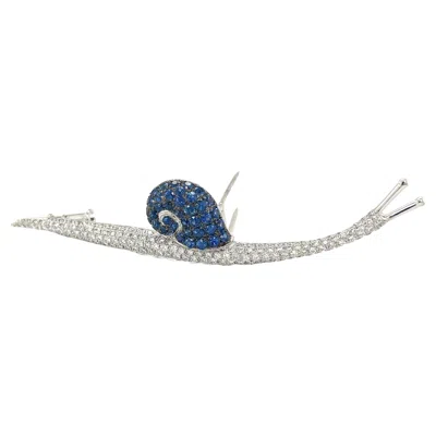 Pre-owned Cellini 18kt White Gold 2.50ct Blue Sapphire & 1.80ct Diamond Snail Brooch