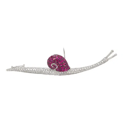 Pre-owned Cellini 18kt White Gold 2.50ct Ruby & 1.80ct Diamond Snail Brooch