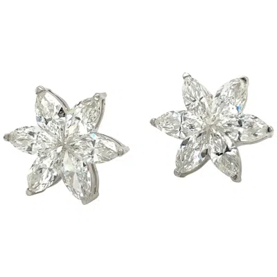 Pre-owned Cellini 18kt White Gold 3.15ct Diamond Marquise Flower Stud Earrings