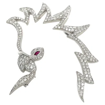 Pre-owned Cellini 18kt White Gold 3.40ct. Diamond Cockatoo Head Brooch