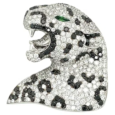 Pre-owned Cellini 18kt White Gold 4.10ct. Black And White Diamond Panther Pendant