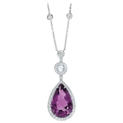 Pre-owned Cellini 18kt White Gold, 8.10 Carat Pear Shaped Amethyst Pendant With Diamonds