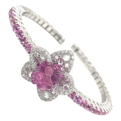 Pre-owned Cellini 18kt White Gold 8.66ct. Pink Sapphire 6.75ct. Diamond Flower Bracelet