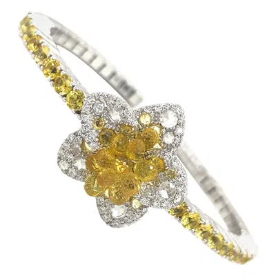 Pre-owned Cellini 18kt White Gold 9.21ct. Yellow Sapphire 0.87ct. Diamond Flower Bracelet