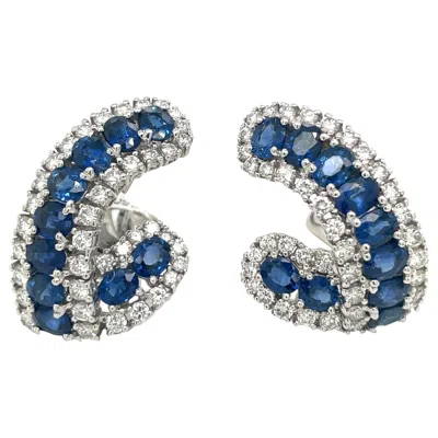 Pre-owned Cellini 18kt White Gold 9.38ct Blue Sapphire 2.97ct. Diamond Earrings