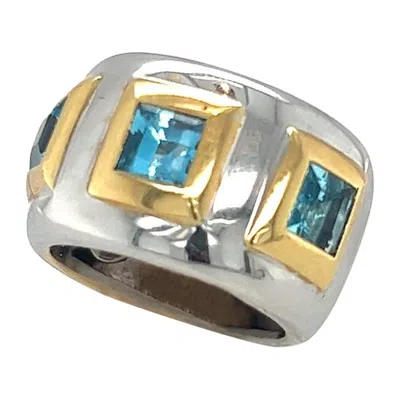 Pre-owned Cellini 18kt White Gold And Blue Topaz Band Ring