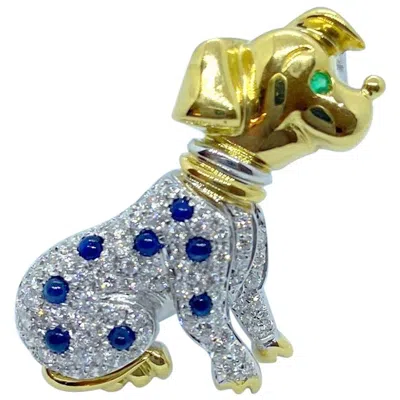 Pre-owned Cellini 18kt Yellow & White Gold Dalmatian Brooch With Diamonds & Blue Sapphires