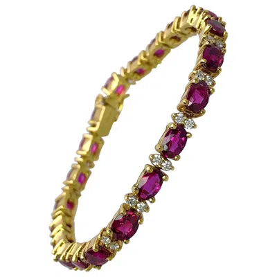 Pre-owned Cellini 18kt Yellow Gold, 11.36 Carat Oval Ruby And 1.10 Carat Diamond Bracelet