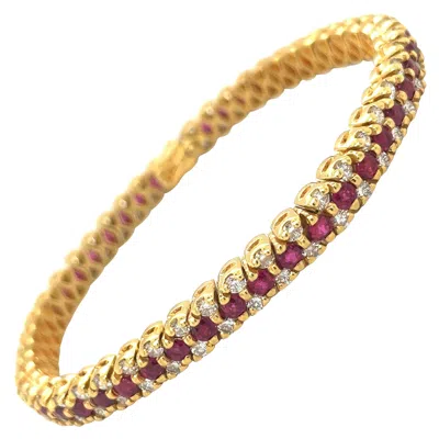 Pre-owned Cellini 18kt Yellow Gold Diamond 3.24ct. & Ruby 5.18ct. Tennis Bracelet