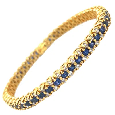 Pre-owned Cellini 18kt Yellow Gold Diamond 3.25ct. & Blue Sapphire 5.26ct. Tennis Bracelet