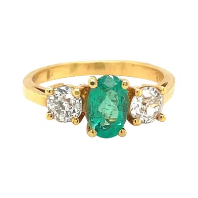 Pre-owned Cellini 18kt Yellow Gold Oval 57ct. Emerald And .46ct. Diamond Ring