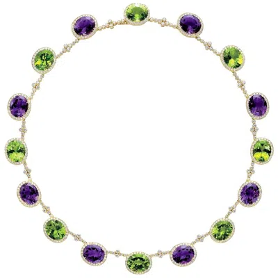 Pre-owned Cellini 18kt Yg Necklace With Diamond 8.25ct's, Amethyst 32.54ct., Peridot 37.07ct. In Purple