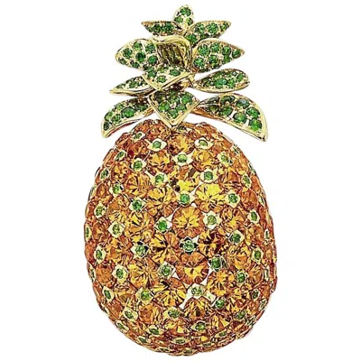 Pre-owned Cellini 18kt Yg Pineapple Brooch With 21.75 Carat Orange Garnets And Tsavorites