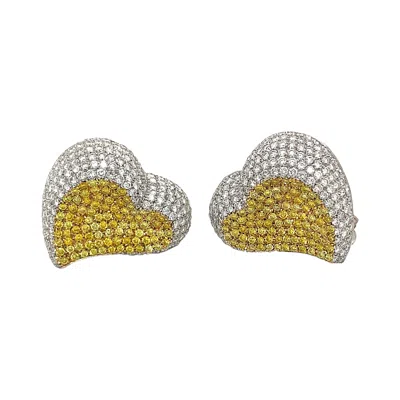 Pre-owned Cellini 6.16ct. Yellow And White Diamond Heart Earrings In 18kt Gold