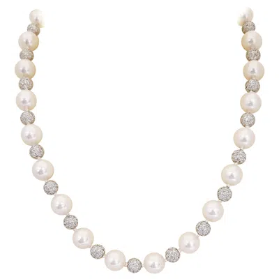 Pre-owned Cellini Alternating Cultured Pearl And 10.00 Carat Diamond Ball Necklace In Multi
