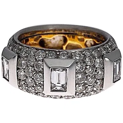 Pre-owned Cellini Baguette Cut And Round Brilliant Diamond Ring, 18 Karat Gold In Multi