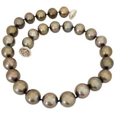 Pre-owned Cellini Black Tahitian Pearl Strand Plat. Diamond 4.58 Carat Ball Clasp