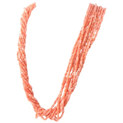 Pre-owned Cellini Diamond Studded Coral Branch Clasp On Multistrand Coral Bead Necklace In Red