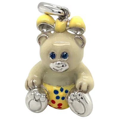 Pre-owned Cellini Exclusive 18kt Wg Enamel Girl Teddy Bear Charm In Multi