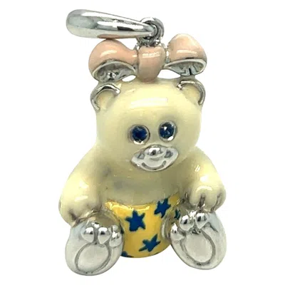 Pre-owned Cellini Exclusive 18kt White Gold And Enamel Teddy Bear Charm