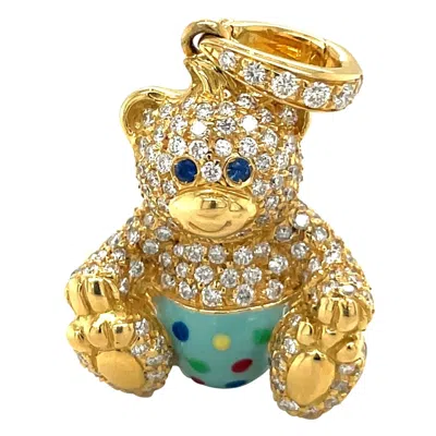 Pre-owned Cellini Exclusive 18kt Yellow Gold 1.07ct. Diamond Enamel Boy Teddy Bear Charm