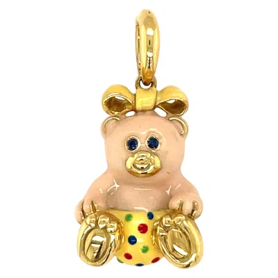 Pre-owned Cellini Exclusive 18kt Yellow Gold Enamel Girl Teddy Bear Charm