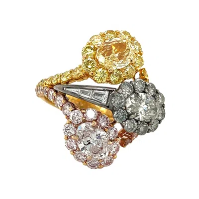 Pre-owned Cellini Fancy Colored Oval Pink, Yellow & Gray Gia Certified Diamond Ring
